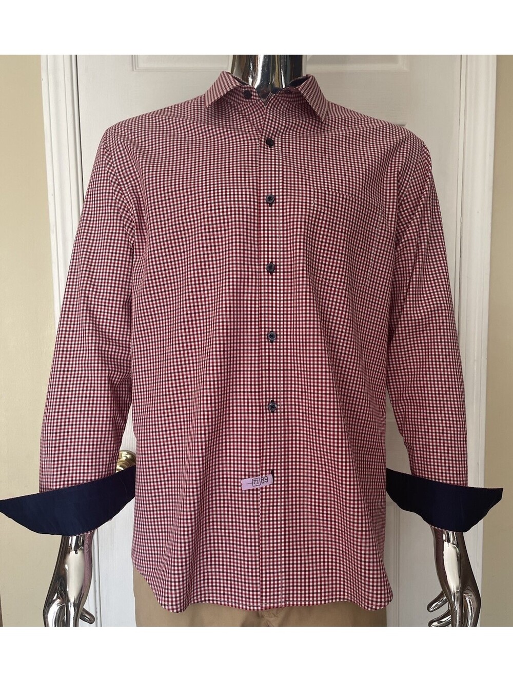 Tasso Elba Red Plaid Button Down Long Sleeve Dress Shirt, Men's L 16"-16 1/2"
